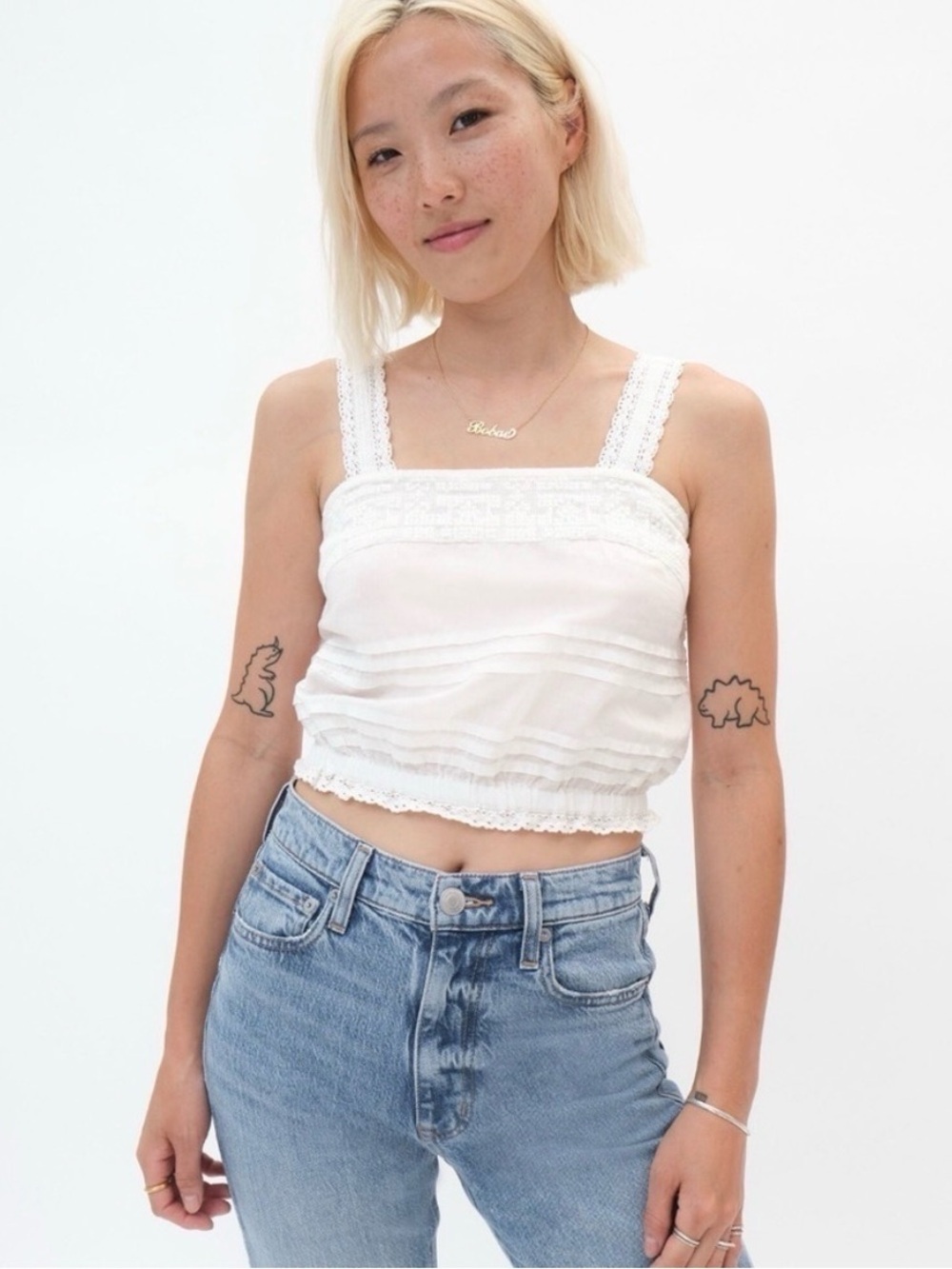 Aeropostale White Pintuck Lace Crop Top Eyelet Square Neck XS NWT Cottagecore